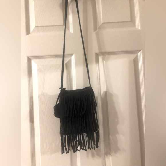 Croute de Cuir navy suede boho sack crossbody w/ fringe. France. EUC. - Picture 1 of 10